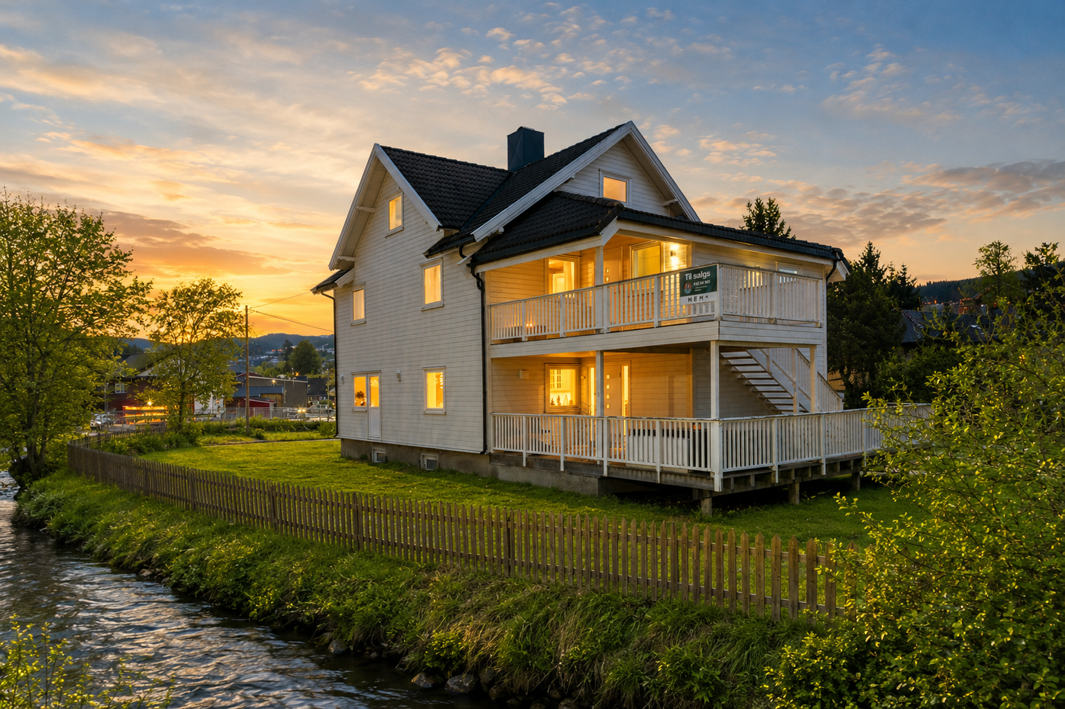 Velkommen til Litjskjeet 5 – en romslig og familievennlig tomannsbolig over tre plan, med god planløsning og fin beliggenhet. Foto: Interiørfoto v/ Haukdal. Bildet er redigert av AI. Avvik kan forekomme. 