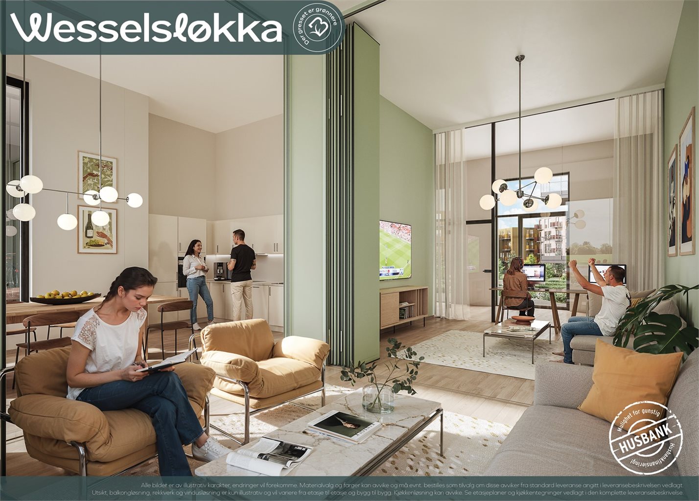 En heistur ned får du også tilgang til et stort fellesrom. Her blir det bla. kjøkken levert av det danske designmerket HTH og fullt ut innredet med hvitevarer fra kvalitetsleverandøren Siemens. Fellesrommet kan også leies til private arrangement.