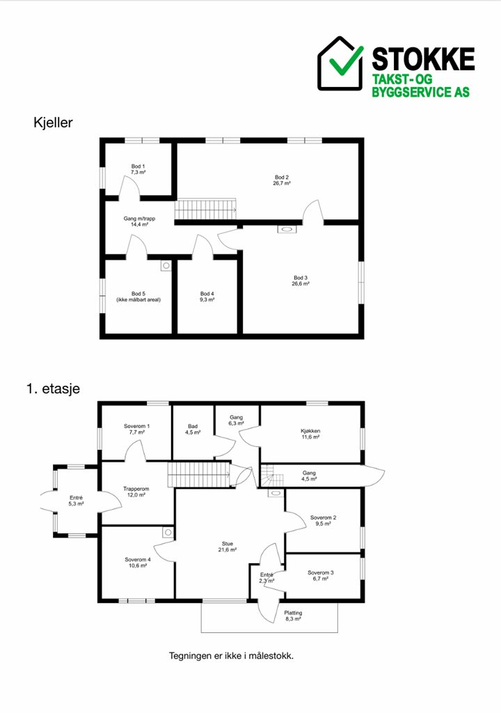 Plantegning kjeller og 1. etg.
