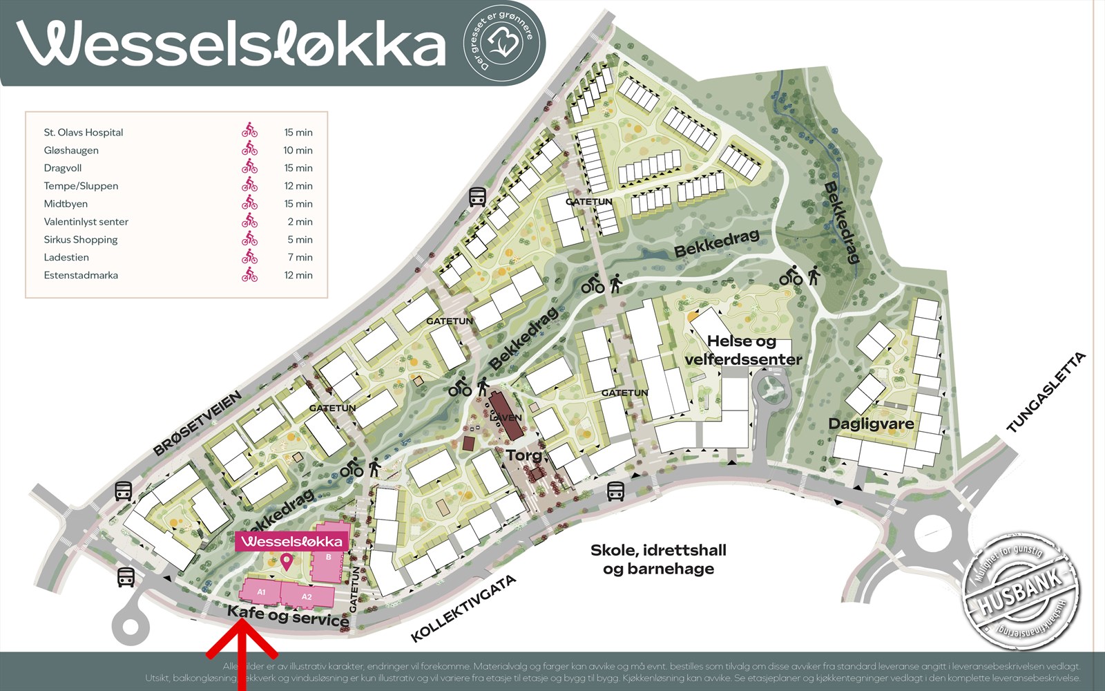 Oversikt over utbyggingsområdet. Wesselsløkka er det første byggetrinnet og vil kanskje ha den beste beliggenheten?