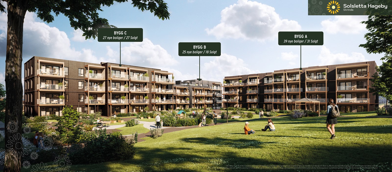 I parkanlegget blir det variert beplantning med prydbusker, flotte trer, store gress-sletter og internstier