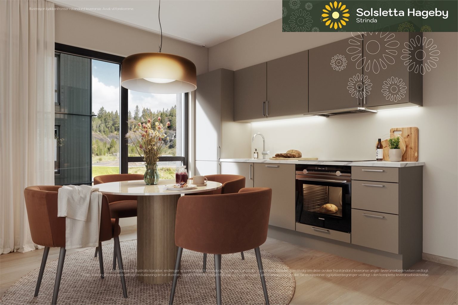 Gled deg til ditt nye kjøkken! Kjøkkenet leveres av det danske designmerket HTH og har komplett helintegrert hvitevarepakke fra Siemens. Her er illustrasjon av kjøkken med standard farge Stockholm pa° fronter
